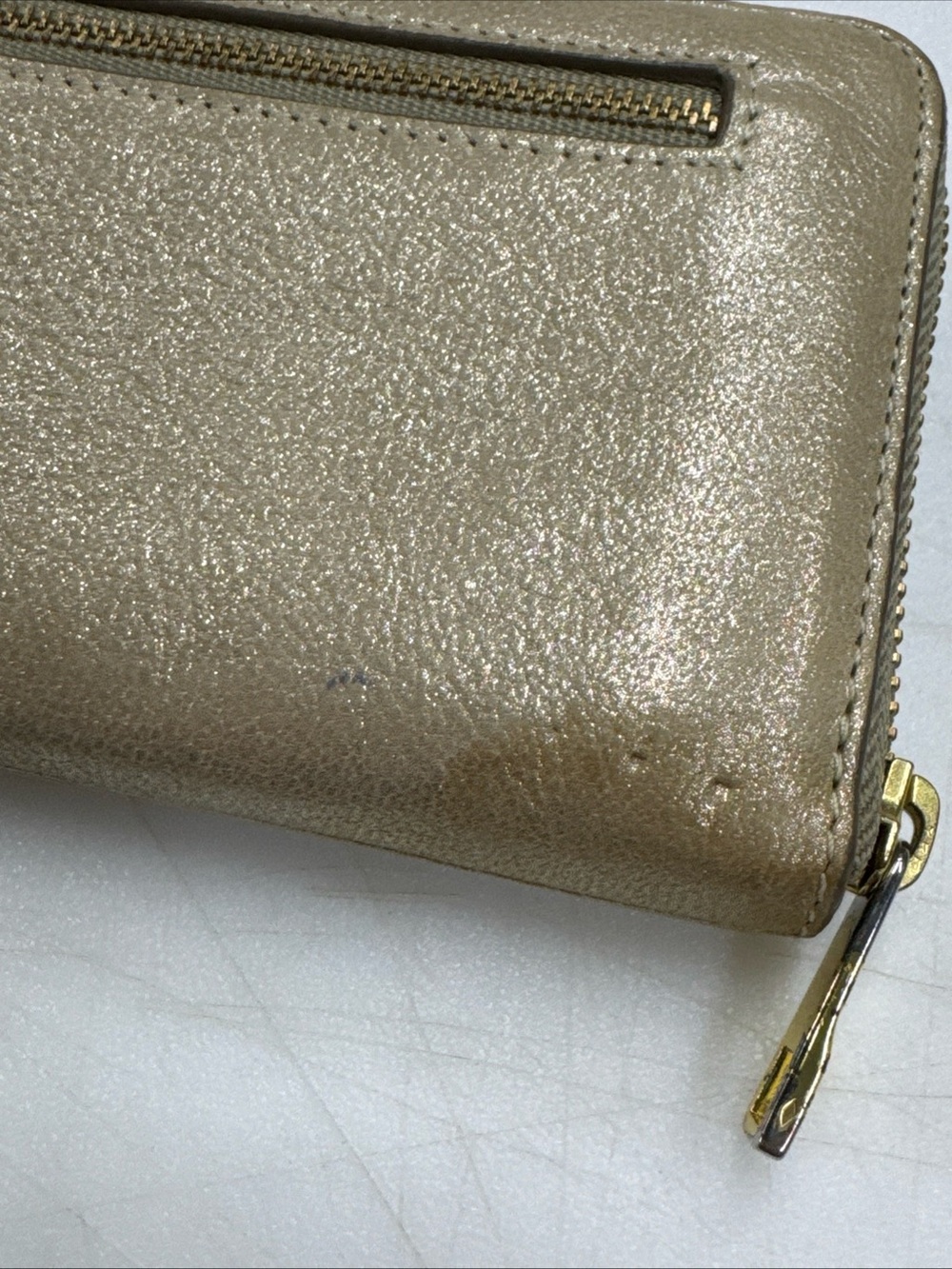 Fossil Zip Around Long Leather Wallet Issue No. 1954 Gold Shimmer - Picture 7 of 7